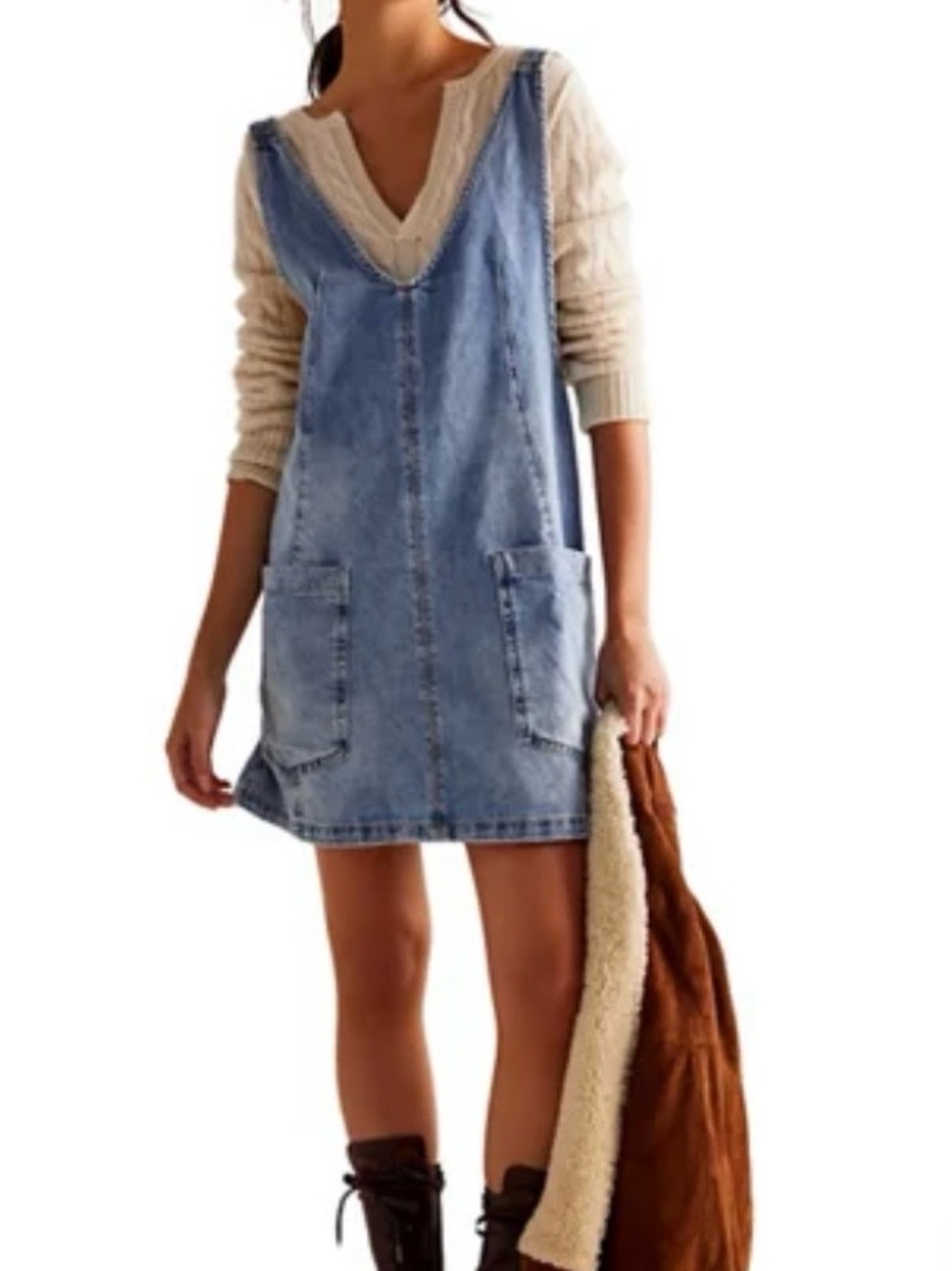 Free People Light Blue Denim Pinafore Overall Dress
